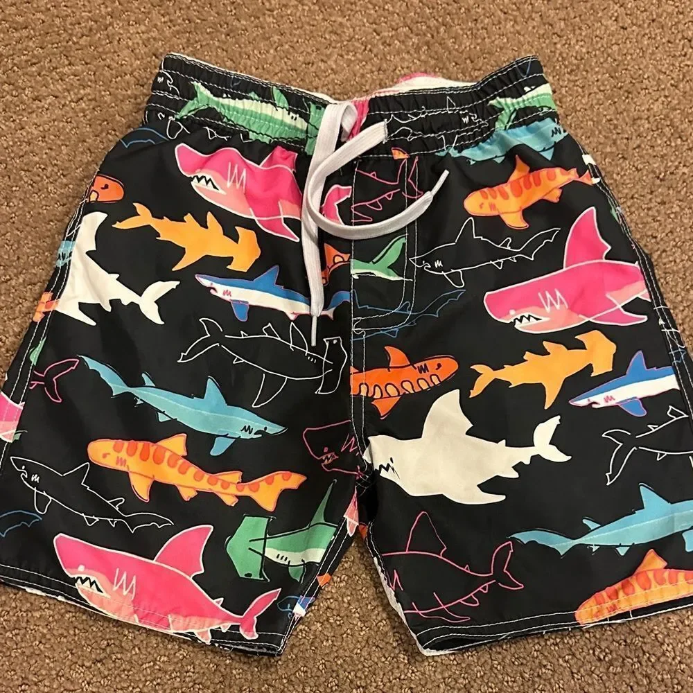 Wes and Willy Colorful Shark & Dinosaur Print Boys Swim Trunks (2) Size 5